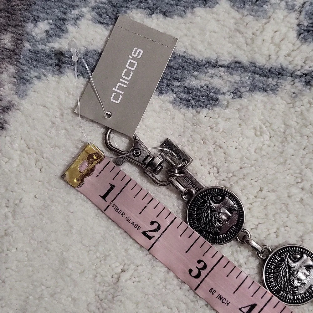 Chico's Messina Silver Metal Coin Medallion Chain Link Belt